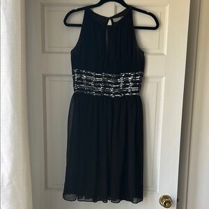 Adrianna Papell Black Embellished Tiered Mini Dress